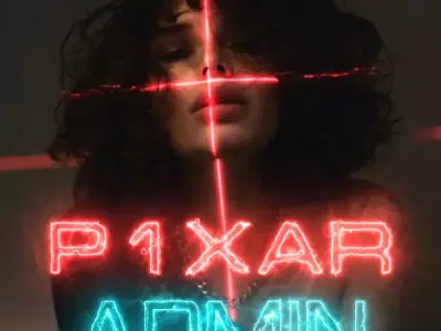 DMT MODEL woman with neon sign that says pixar admin Texture