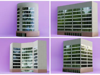 Pack of 4 office building Low-poly 3D model