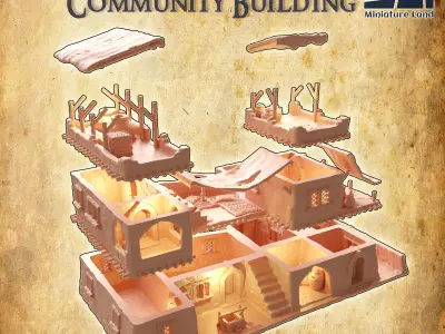 Desert Community Building Tabletop Terrain 28 MM  3D print model