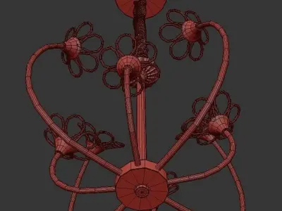DOMINICA brass chandelier with clear glass flowers 3D model