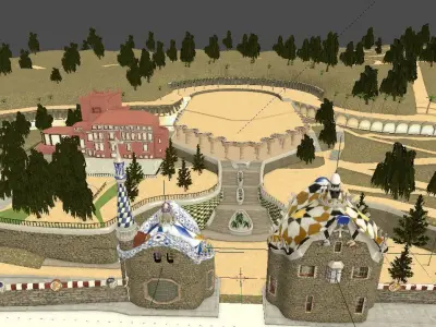 ParkGuell garden with steps and trees 3D model