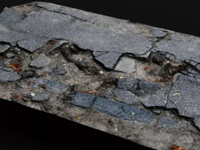 road destroyed asphalt concrete debris PBR photogrammetry 3D model