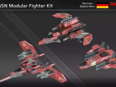 GSN Spaceship Modular Fighter Kit Low-poly 3D model