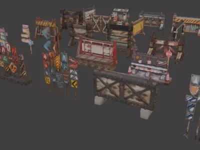 Post Apocalyptic Signage and Barricades Pack 3D model