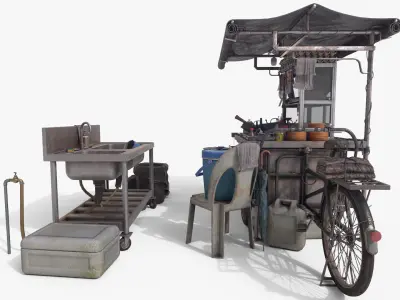 Local Char Kuey Teow Stall 3D model