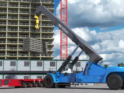  Reach Stacker NC Nielsen Loading Concrete Slabs on a Trailer 