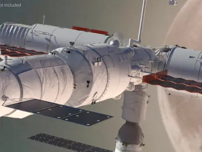  Tiangong Chinese Modular Space Station Rigged for Cinema 4D 