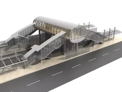 Walk Bridge With Bus Stop and Elevators 1 3D model