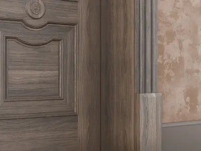 Classic wood door whith stained-glass window 3D model