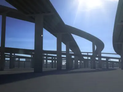 Freeway04 highway overpass with sun behind it 3D model