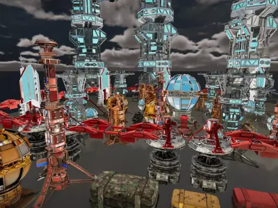 Cyberpunk  Sci Fi Mega Structures Buildings package Game Ready Low-poly 3D model