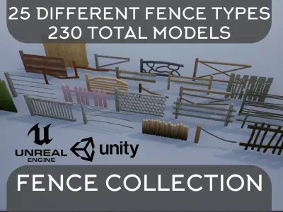 Wooden Fence Collection  3D Model Pack