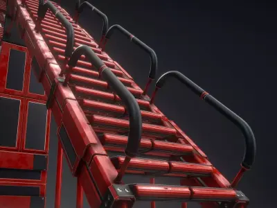 Futuristic Stairs Collection Red Painted Metal Modular  Low-poly 3D model