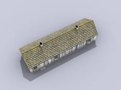 Big Wooden Barracks Low-poly 3D model