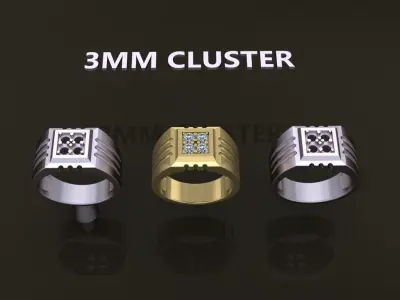 Signet Ring Square 4 Stone Cluster Mix Size Band Size 7-12 3D print model