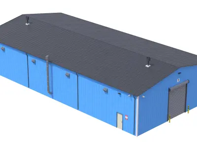 Industrial Building 7 Blue Low-poly 3D model
