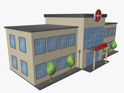 Cartoon Hospital Low-poly 3D model purchase