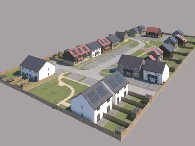 Typical  peaceful UK modern suburb neighbourhood 3D model