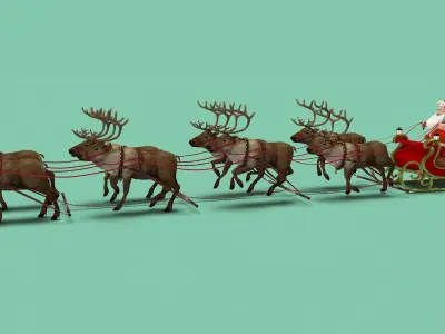  Santa in Sleigh with Reindeers 