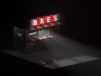 Burgers bakery in with lights shining Low-poly 3D model