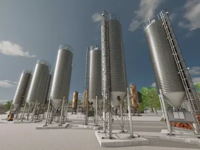 Industrial cement silo version 2 Low-poly 3D model