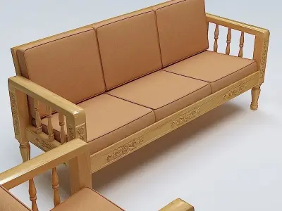 Sofa Set Wooden 3D model