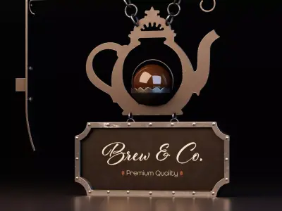 Vintage Cafe Signboard Low-poly 3D model