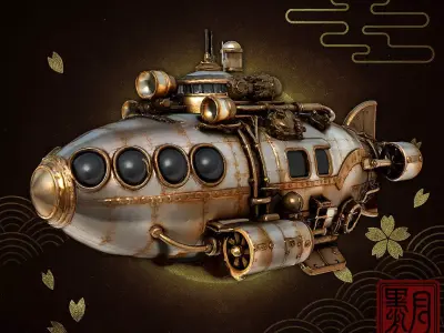 Steampunk Submarine Brass Deep Sea Explorer Game 3D print model