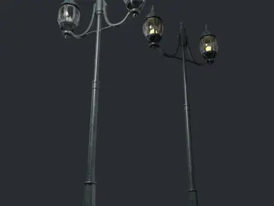 Rounded Street Lamp with double stand 3D model