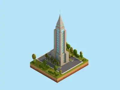 Cartoon Low Poly New York Empire State Building Low-poly 3D model