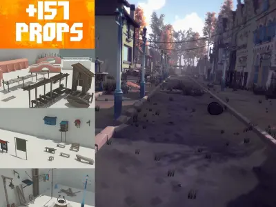 The Village and City of 18th Century Pack Low-poly 3D model