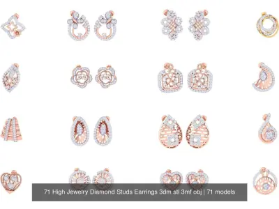 71 High Jewelry Diamond Studs Earrings 3dm stl 3mf obj 3D Model Pack