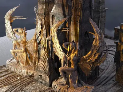 Dark Victorian Art Deco Castle courtyard  3D model