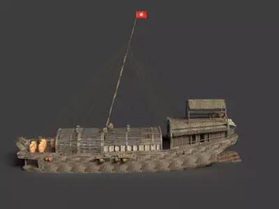 Chinese ancient  fishing  boat   Low-poly 3D model