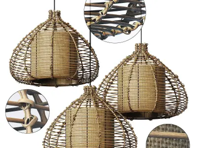 Lamp wicker branch rattan Dome 3D model