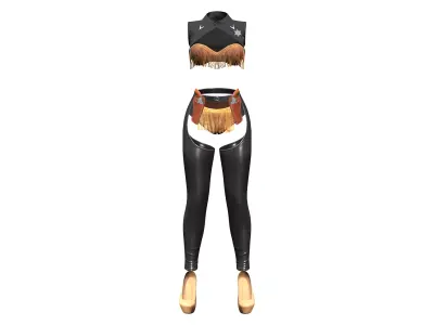 Cowgirl Sheriff Outfit Top Chaps Shoes Guns Low-poly 3D model