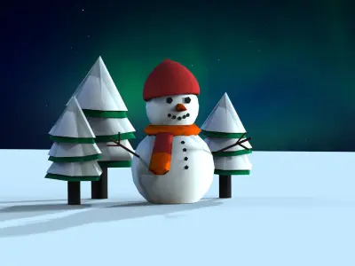Lapland iceberg with christmas village Low-poly 3D model