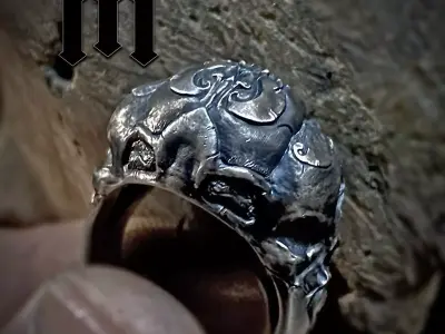 Triple Skull Ring  Heavy Gothic Statement 3D print model