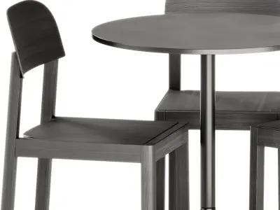 Wooden Workshop Chair and Still Cafe Table Round 65 by Muuto 3D model
