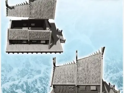 Viking house with large facade and wooden platform 13 - North No 3D print model