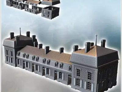 Baroque-style hotel with Mansard roof double roof arrows and mul 3D print model