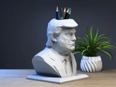 president trump low-poly pen holder 3D print model
