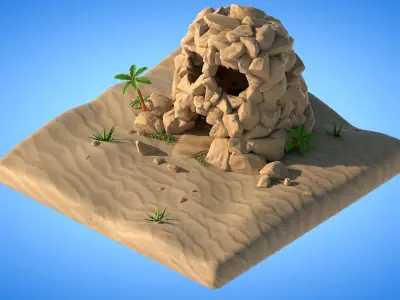 Low Poly Skull Cave Low-poly 3D model