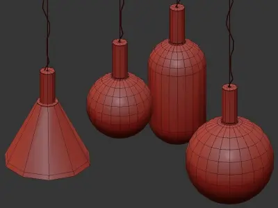 phenomena four colorful glass pendant lights hanging 3D model