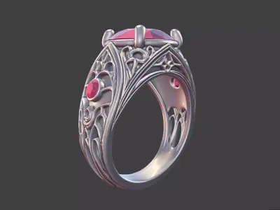 Gothic Cathedral Ring With faceted Stones 3D print model