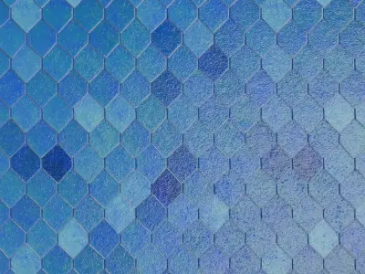 Modern Glossy Blue Hexagonal Mosaic Tiles PBR Seamless Texture