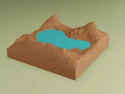 Isometric lake landscape Low-poly 3D model