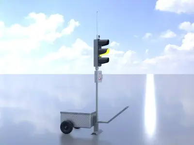 Mobile construction site traffic light Yellow Low-poly 3D model