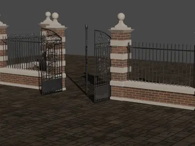 Fence Low poly Game-ready 3d model - Modular Low-poly 3D model