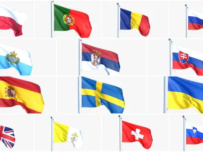 Animated All Flags Of Europe Low-poly 3D model